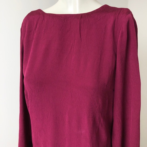 Massimo Dutti Red Burgundy Open Back Bow Crumpled Crepe Shift Dress Size 6 - Picture 3 of 14